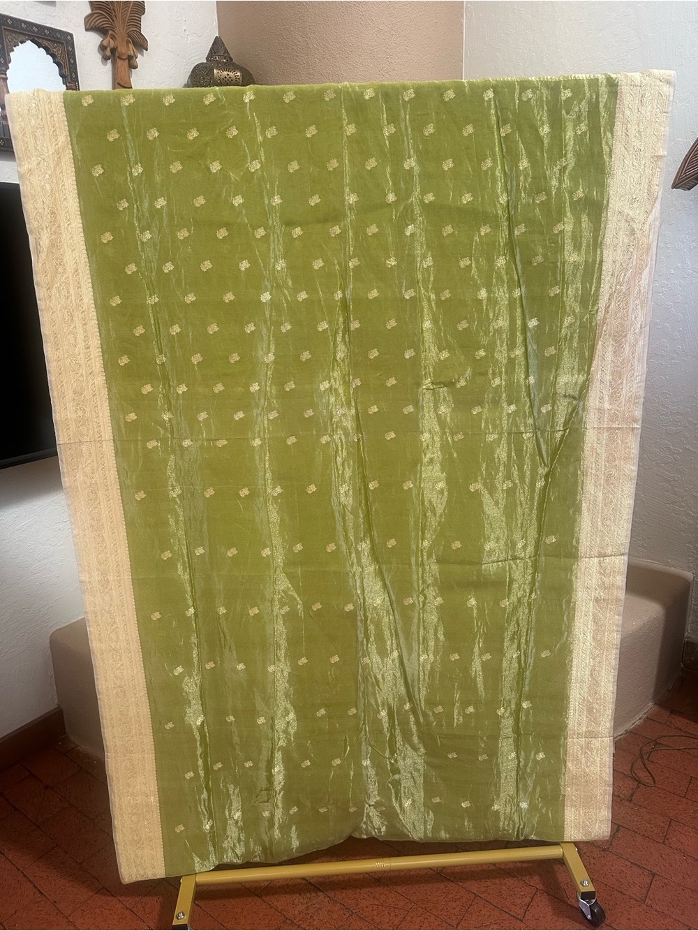 Lime green silk organza saree
